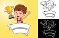 Vector cartoon of little boy holding trophy on ribbon decoration Royalty Free Stock Photo