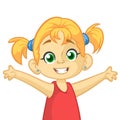 Vector cartoon little girl dancing. Illustration of little girl with blond hair.