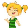 Vector cartoon little girl dancing. Illustration of little girl with blond hair.