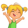 Vector cartoon little girl dancing. Illustration of little girl with blond hair.