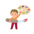 Vector cartoon little student boy with paint brush and paint palette. Back to school concept Royalty Free Stock Photo