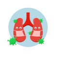 Vector cartoon lungs using medicine mask attacking by virus