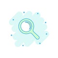 Vector cartoon magnifying glass icon in comic style. Search magnifier illustration pictogram. Find search business splash effect