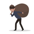 Vector cartoon male thief carrying bag with a loot