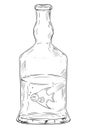 Vector Cartoon of Man as Fish Swimming in Hard Liquor or Spirits Bottle. Alcoholism Metaphor Royalty Free Stock Photo