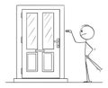 Vector Cartoon of Man with Baseball Bat Ringing the Door Bell