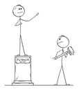 Vector Cartoon of Man with Big Hammer or Sledgehammer Who is Going to Destroy Statue of Politician.