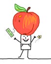 Cartoon Man with Big Organic Apple