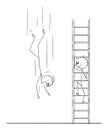 Vector Cartoon of Man or Businessman Climbing Up the Ladder while Business Competitor is Falling Down