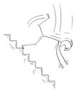 Vector Cartoon of Man or Businessman Falling Down on Stairs Royalty Free Stock Photo