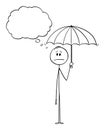 Vector Cartoon of Man or Businessman Holding Umbrella and Thinking Something Royalty Free Stock Photo