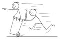 Vector Cartoon of Man or Businessman Pushing Another Man in Wheelie Bin