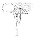 Vector Cartoon of Man or Businessman Standing in Rain or Storm and Holding Umbrella Royalty Free Stock Photo