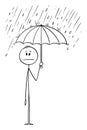 Vector Cartoon of Man or Businessman Standing in Rain or Storm and Holding Umbrella Royalty Free Stock Photo