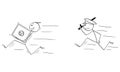 Vector Cartoon of Man or Businessman Thief Running with Bank Vault or Safe, Policeman is Chasing Him