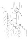 Vector Cartoon of Man or Businessman Walking Up the Stairs while Staircase is Collapsing Under Him
