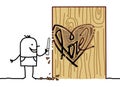 Cartoon Man Carving a Wood Heart