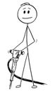 Vector Cartoon of Man or Construction or Road Worker Holding Jackhammer or Pneumatic Drill or Air Hammer
