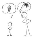 Vector Cartoon of Man or Father or Parent and Boy or Son Arguing or Fighting About Healthy Food Royalty Free Stock Photo