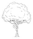 Vector Cartoon of Man of Fearful or Worried or Curious Man Hiding Behind Tree