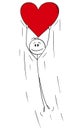 Vector Cartoon of Man in Love Holding Big Red Flying heart Balloon Royalty Free Stock Photo