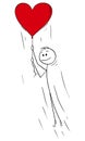 Vector Cartoon of Man in Love Holding Rope of Big Red Flying heart Balloon