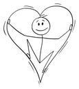 Vector Cartoon of Man in Love Inside of Big Heart