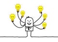 Cartoon Man with Multi Light bulbs Royalty Free Stock Photo
