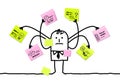 Cartoon Man Multitasking with Sticky Notes