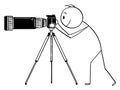 Vector Cartoon of Man or Photographer with Camera with Big and Long Zoom or Telephoto Lens on Tripod