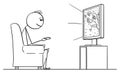 Vector Cartoon of Man Sitting in Armchair and Watching American Football Sport Game on TV or Television Royalty Free Stock Photo