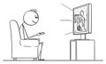 Vector Cartoon of Man Sitting in Armchair and Watching Football or Soccer Sport Game on TV or Television Royalty Free Stock Photo