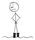 Vector Cartoon of Man Standing in Water Flood and Watching with Concern How the Water Continue to Rise Royalty Free Stock Photo