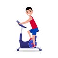 Vector cartoon man on Stationary exercise bike