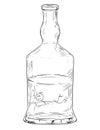 Vector Cartoon of Man Swimming in Hard Liquor or Spirits Bottle. Alcoholism Metaphor Royalty Free Stock Photo