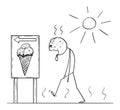 Vector Cartoon of Man Thirsty Exhausted Man Walking in Summer or Sunny Day to Buy Ice Cream