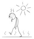 Vector Cartoon of Man Thirsty Exhausted Man Walking in Summer or Sunny Day Royalty Free Stock Photo