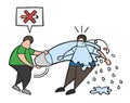 Vector cartoon man throw water with bucket to smoker and say no