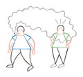 Vector cartoon man walking and bothering other man with smoke of