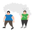Vector cartoon man walking and bothering other man with smoke of