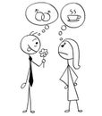 Vector Cartoon of Man and Woman on Date, Different Ideas of Sex Royalty Free Stock Photo