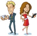 Vector cartoon of a man and woman texting