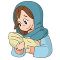 A vector cartoon of Mary holding baby Jesus with love on Christmasday Royalty Free Stock Photo