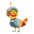 Vector cartoon mechanical robotic bird. Toy androids with artificial intelligence, pet for games. Creature produced by