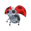 Vector cartoon mechanical robotic ladybug. Toy androids with artificial intelligence, pet for games. Creature produced