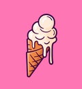 Vector cartoon melting ice cream balls in the cone Royalty Free Stock Photo