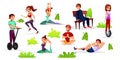 Vector cartoon people leisure activities in park