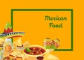 Vector cartoon mexican food background with place for text illustration