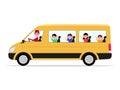 Vector cartoon minivan driver children passengers Royalty Free Stock Photo