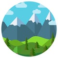 Vector cartoon mountain landscape in circle Royalty Free Stock Photo